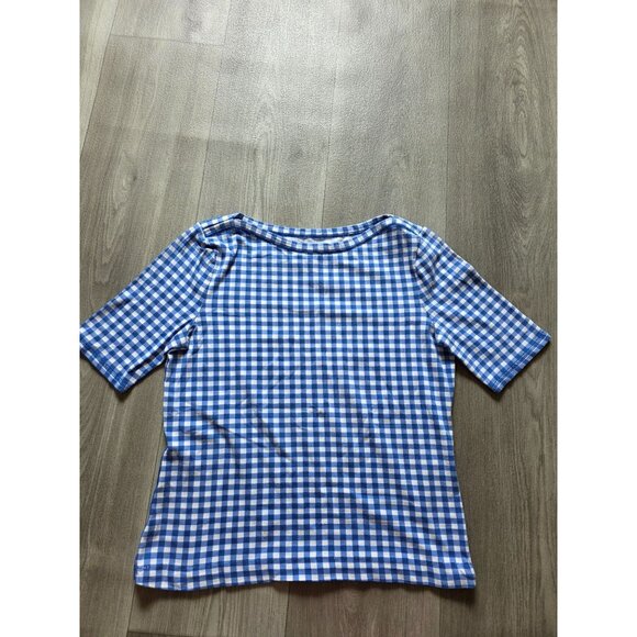 Talbots Petites Blue & White Gingham Top Sp Short Sleeve - Picture 4 of 7